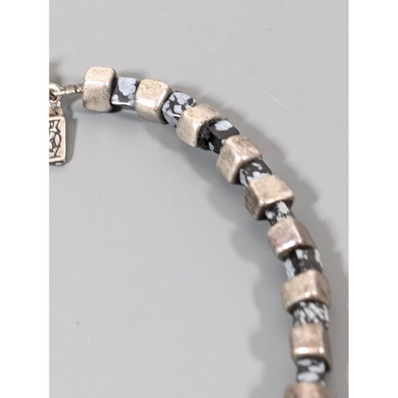 Gray Black Square Stone Cube Beaded Necklace 18" - Picture 5 of 9